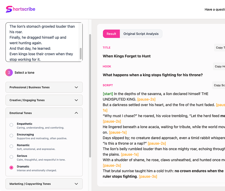 Shortscribe Dashboard